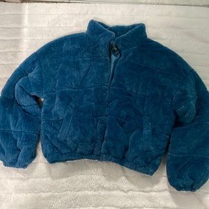 Blue vegan faux fur jacket